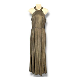 NEW Alexa B Nites Women's Gold Metallic High Neck‎ Maxi Party Dress Size 4